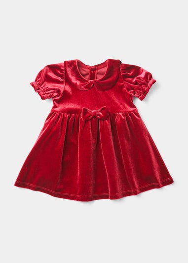 Baby Red Velour Bow Occasion Dress (Newborn-18mths)
