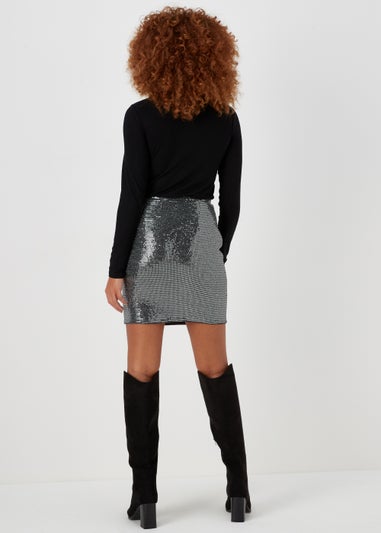 Silver Sequin Jersey Mini Skirt