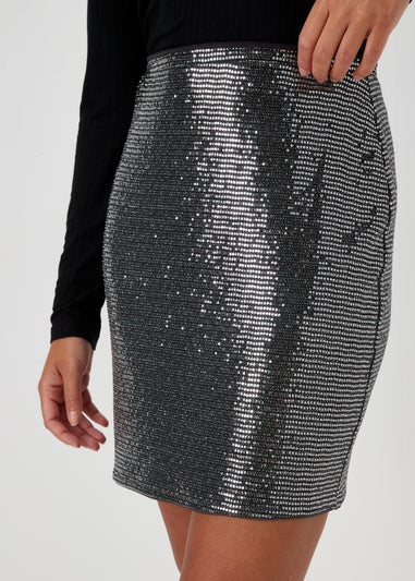 Silver Sequin Jersey Mini Skirt