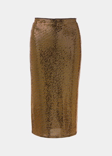 Gold Sequin Jersey Midi Skirt