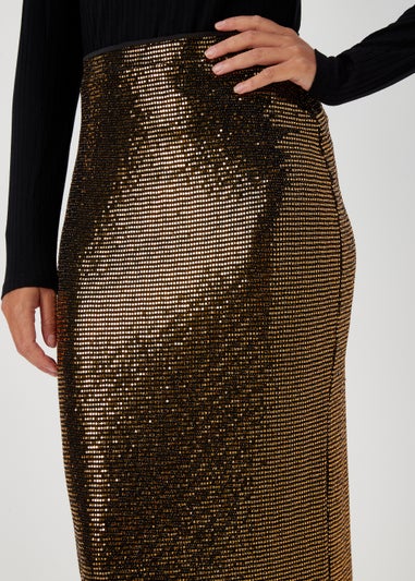 Gold Sequin Jersey Midi Skirt