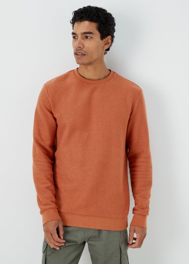 Orange Textured Crew Neck Sweatshirt