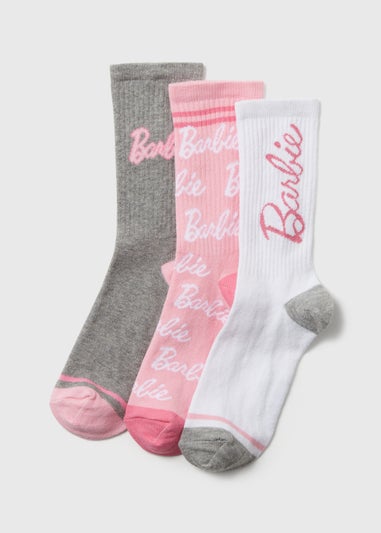 Kids 3 Pack Pink Barbie Print Socks (Younger 6-Older 6.5)