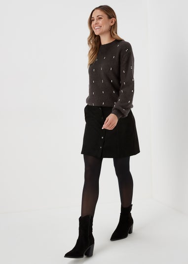 Black Embellished Diamond Jumper