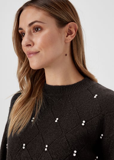 Black Embellished Diamond Jumper