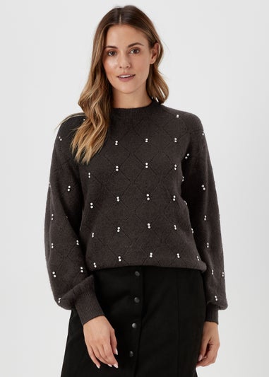 Black Embellished Diamond Jumper