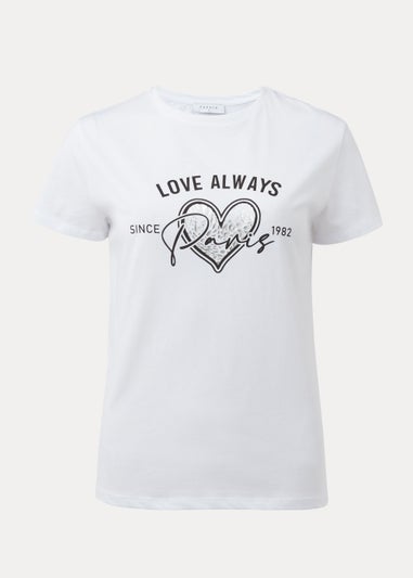 White Heart Print Slogan T-Shirt