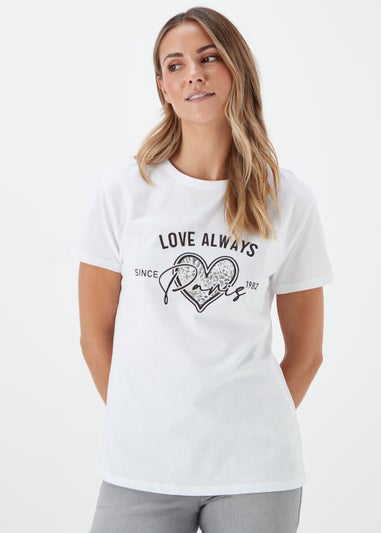 White Heart Print Slogan T-Shirt