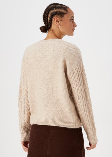 Oatmeal Pearl Cable Knit Jumper - Matalan