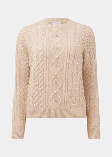 Oatmeal Pearl Cable Knit Jumper