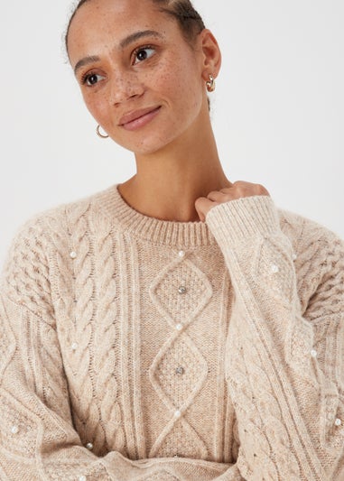 Oatmeal Pearl Cable Knit Jumper