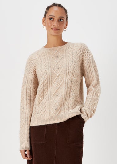 Oatmeal Pearl Cable Knit Jumper