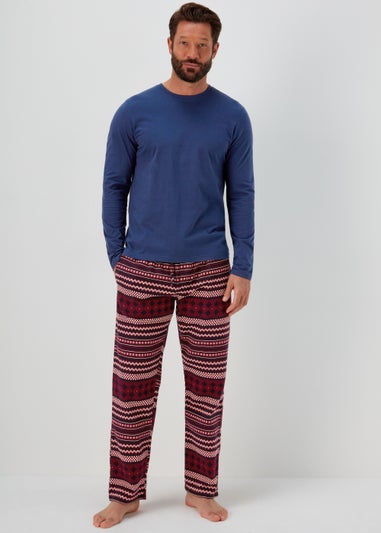 Burgundy Henley Fairisle Print Christmas Pyjamas