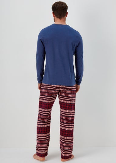 Burgundy Henley Fairisle Print Christmas Pyjamas