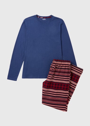 Burgundy Henley Fairisle Print Christmas Pyjamas