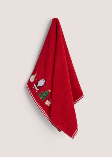 Red Christmas Santa & Friends 100% Cotton Hand Towel (50cm x 80cm)