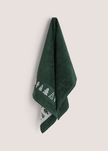 Green Christmas Tree 100% Cotton Hand Towel