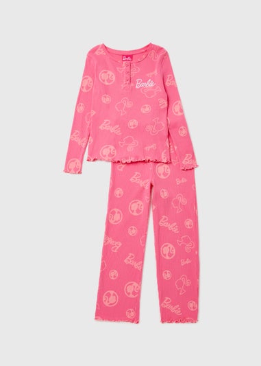 Kids Pink Barbie Print Ribbed Pyjama Set (4-12yrs)