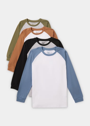 Boys 4 Pack Raglan Long Sleeve T-Shirts (4-13yrs)