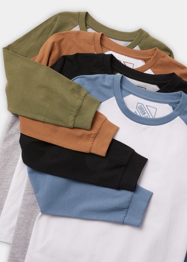 Boys 4 Pack Raglan Long Sleeve T-Shirts (4-13yrs)