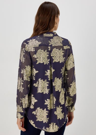 Et Vous Navy Metallic Longline Shirt