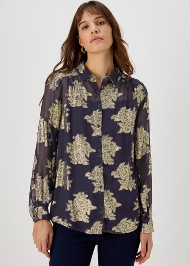 Et Vous Navy Metallic Longline Shirt