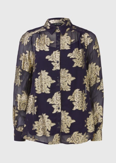 Et Vous Navy Metallic Longline Shirt