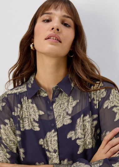 Et Vous Navy Metallic Longline Shirt