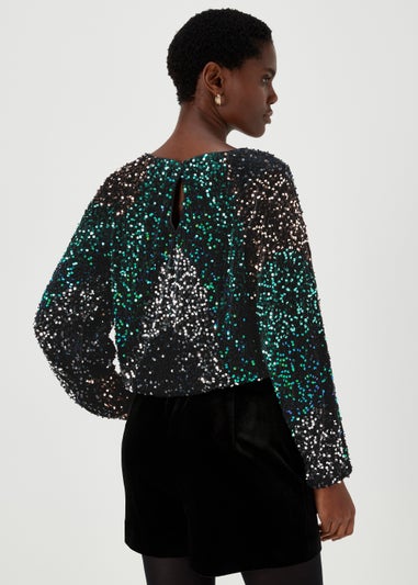 Et Vous Multicoloured Sequin Long Sleeve Top