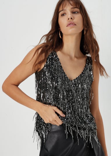 Et Vous Silver Sequin Cami Top