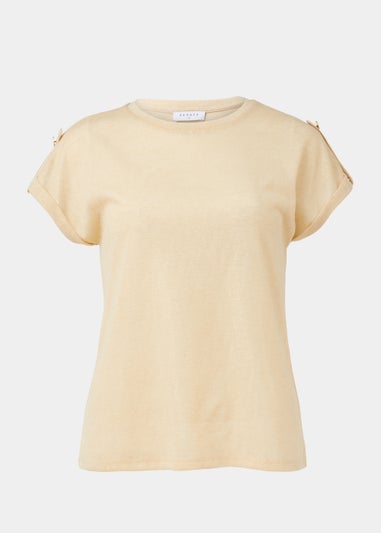 Beige Metallic Tab T-Shirt