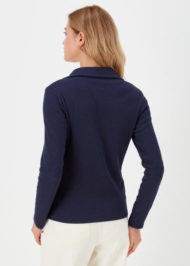 Navy Collar Long Sleeve Polo Shirt