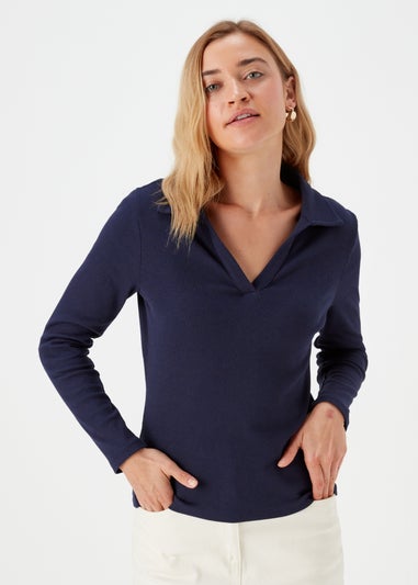 Navy Collar Long Sleeve Polo Shirt