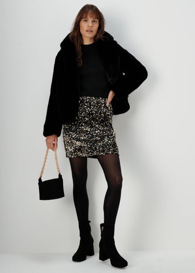 Et Vous Gold Sequin Velvet Mini Skirt