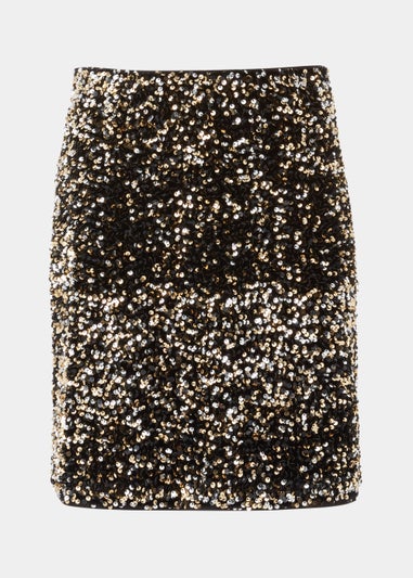 Et Vous Gold Sequin Velvet Mini Skirt