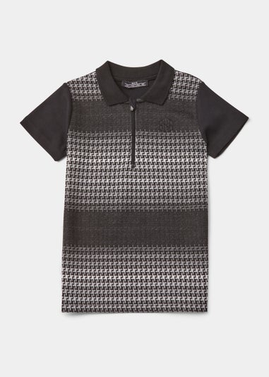 Boys Black Houndstooth Polo Shirt (4-13yrs)