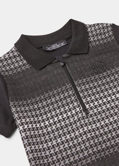 Boys Black Houndstooth Polo Shirt (4-13yrs)