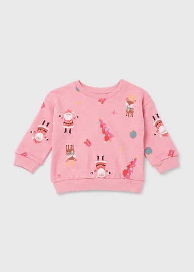 Girls Pink Christmas Sweatshirt (9mths-6yrs)