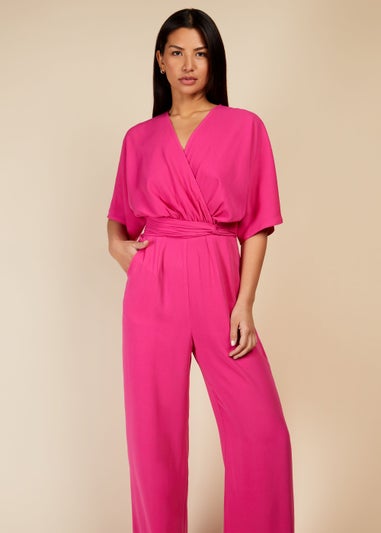 Little Mistress Pink Mock Wrap Jumpsuit