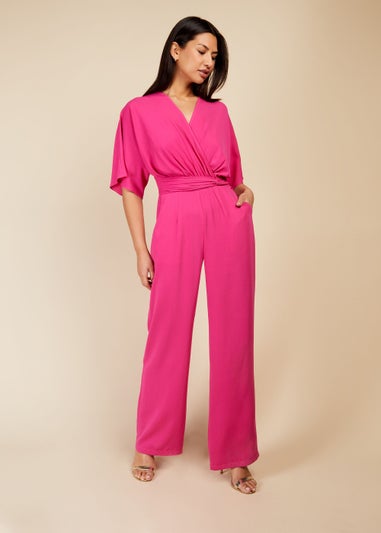 Little Mistress Pink Mock Wrap Jumpsuit