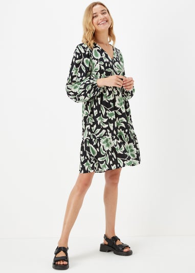 Black Green Floral Print Mini Dress