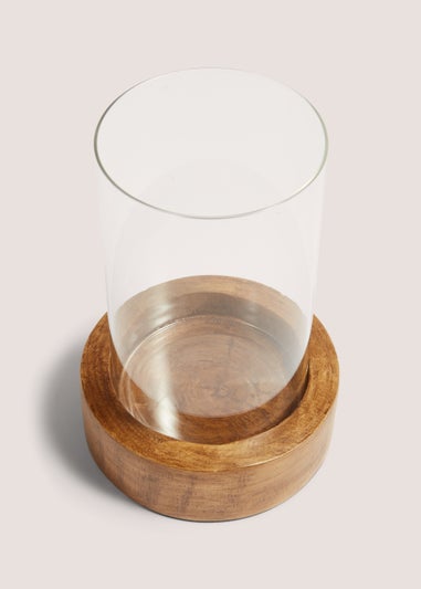 Wooden Base Candle Hurricane (13cm x 26cm)