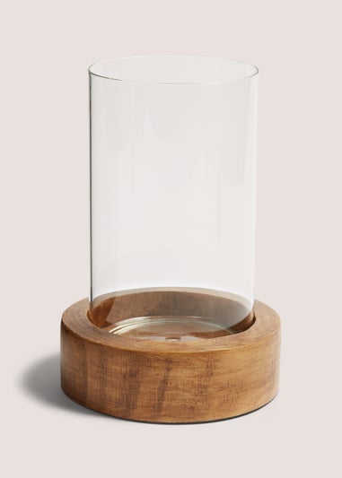 Wooden Base Candle Hurricane (13cm x 26cm)