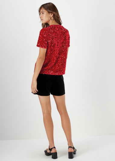 Et Vous Red Embellished T-Shirt