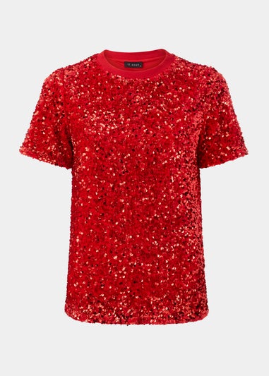 Et Vous Red Embellished T-Shirt