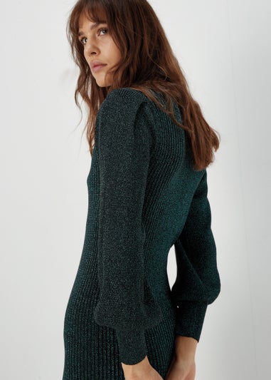 Et Vous Green Metallic Knitted Dress