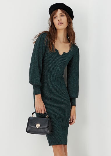 Et Vous Green Metallic Knitted Dress