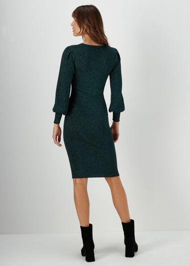 Et Vous Green Metallic Knitted Dress