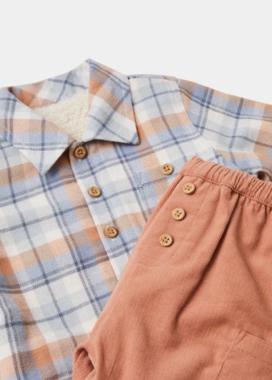 Baby Blue Check Shirt Jacket & Brown Cord Trousers Set (Newborn-23mths)