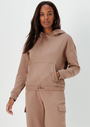 Beige Slouch Utility Hoodie